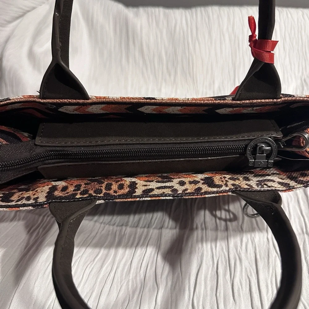 Montana West‎ Southwestern Leopard Accent Tote Bag Rust Black Western Purse NWT